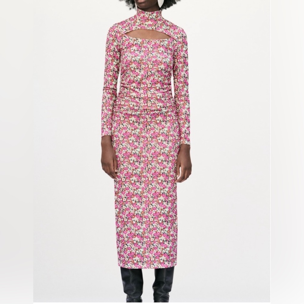 Zara floral bodycon long sleeve dress